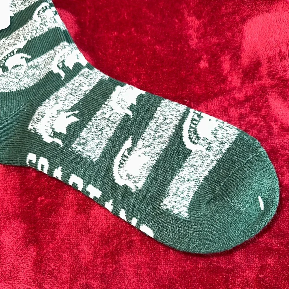Muk Luks Michigan State Spartans Green White Cushioned Crew Socks MSU NWT